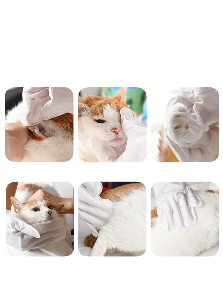 Pet Deodorant Cleaning Wipes for Dogs & Cats being used on a cat for grooming and odor removal.
