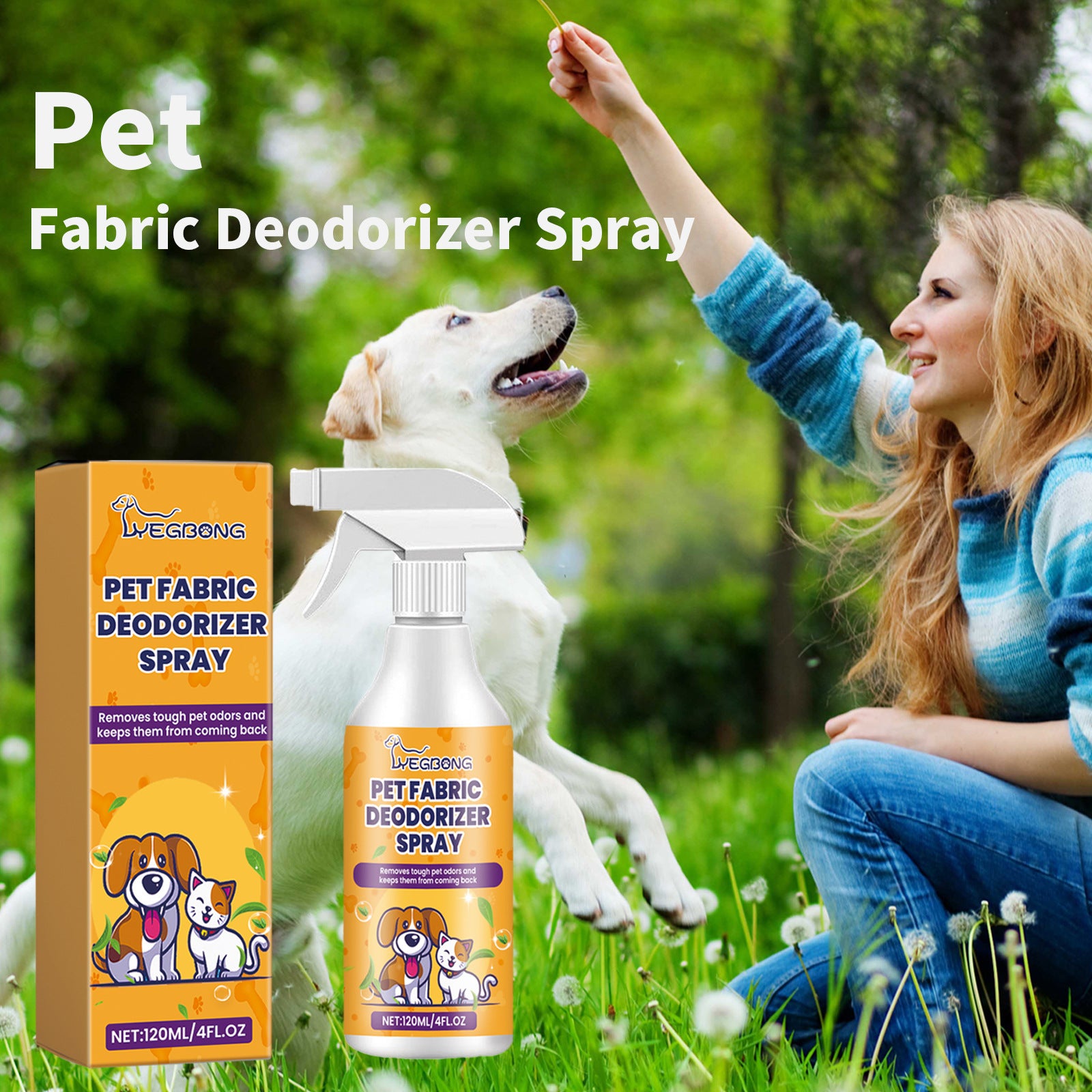 Pet Deodorant Spray Cleaning for fabric odor removal with lasting fragrance and effective cleaning.